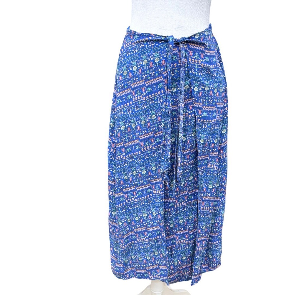 Boho Floral Paisley Flowy Maxi Wrap Skirt‎ Small Blue w/ Shorts Coastal Beach